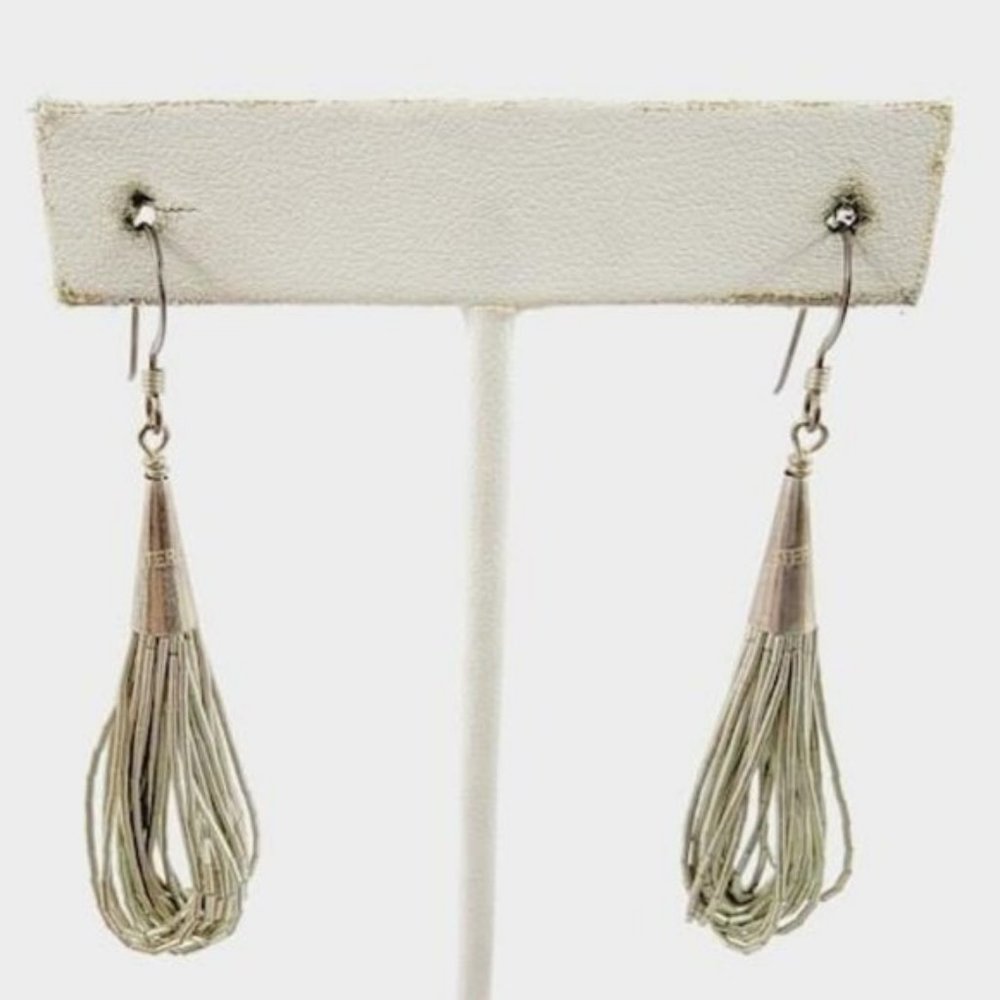South Western Style Sterling Silver Liquid Silver Drop Earrings 2.2"